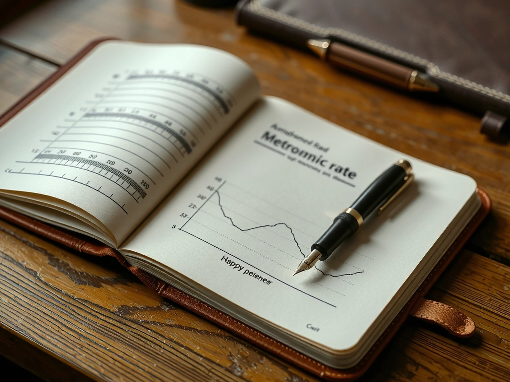 Carnet de notes ouvert avec mesures et graphiques manuscrits